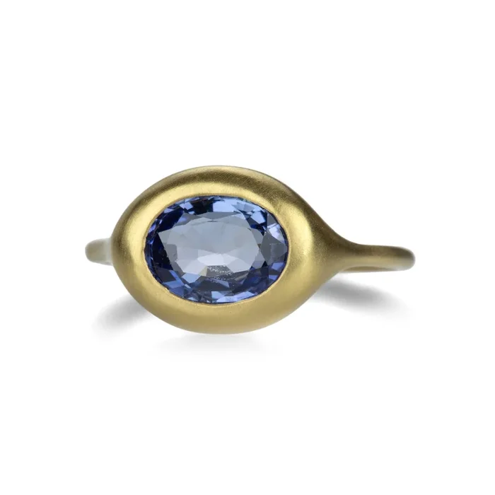 Carved Oval Blue Sapphire Ring