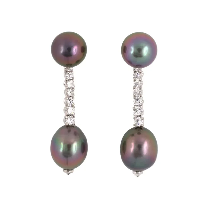 Carvin French Black Tahitian Pearl & Diamond Earrings