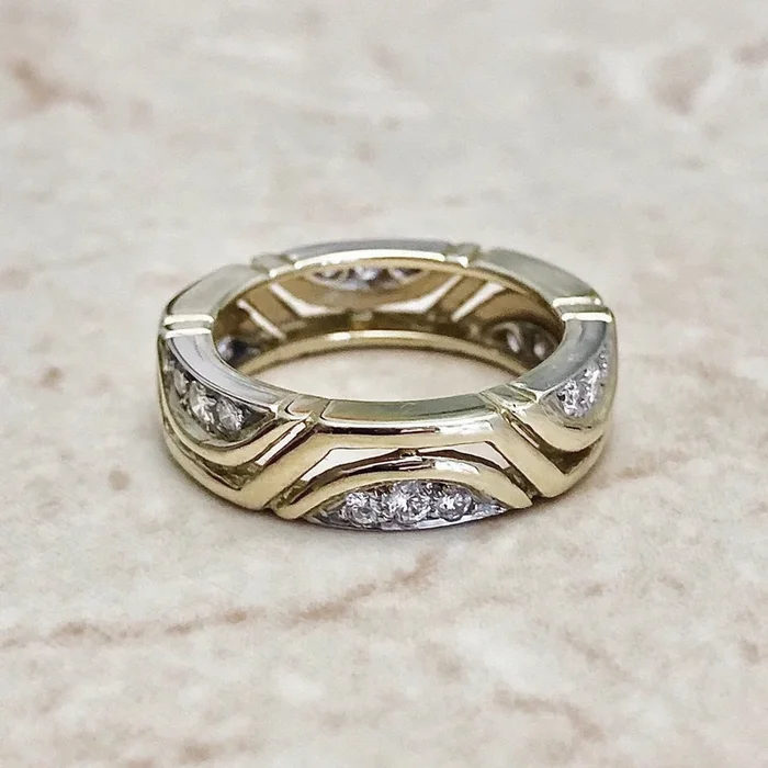 Carvin French 出品的复古手工 18K 双色钻石戒指