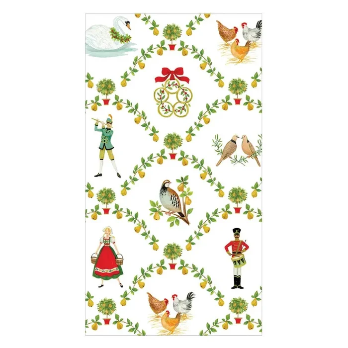 Caspari On the Twelfth Day Guest Towels – Set of 15