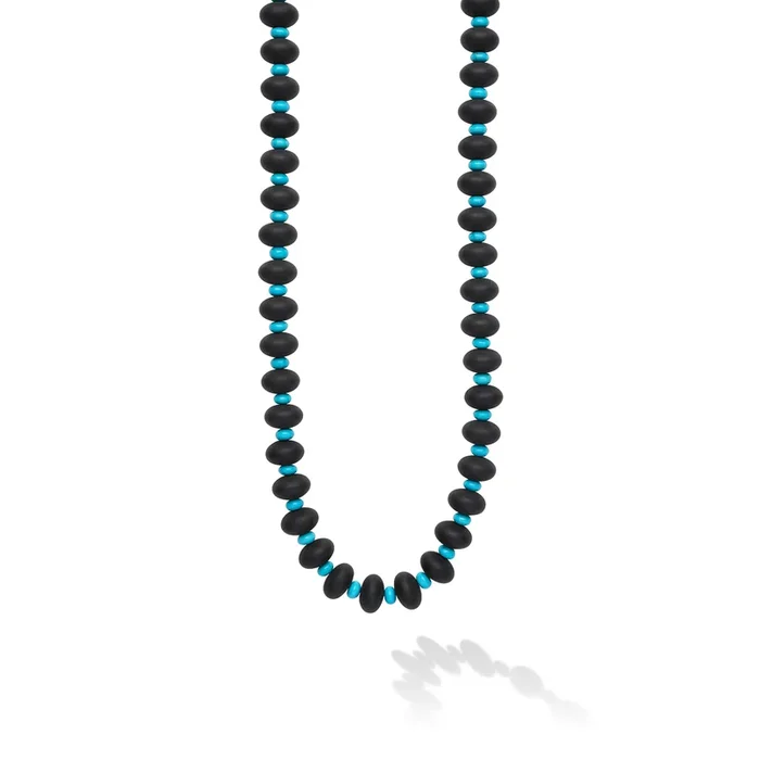Caviar Gold 18K Gold Onyx and Turquoise Beaded Necklace