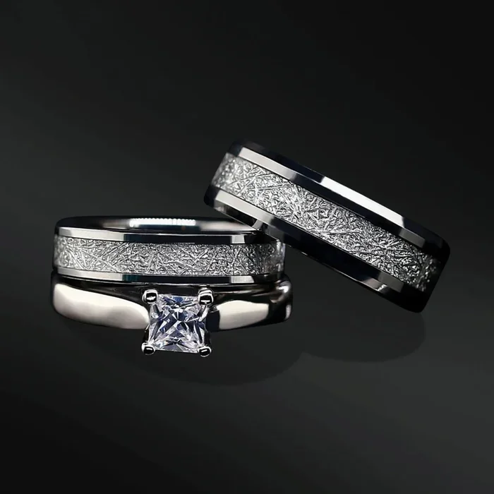 Celestial Trio Set – 3pc Couple Engagement Ring Set | Women Engagement Ring | Wedding Couple Bands