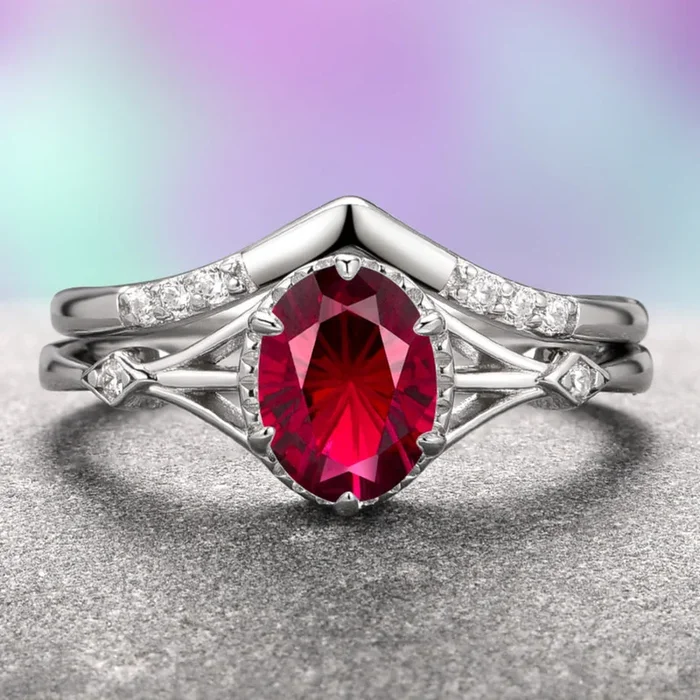 Celtic Fireworks Cut Ruby Ring Set in Sterling Silver