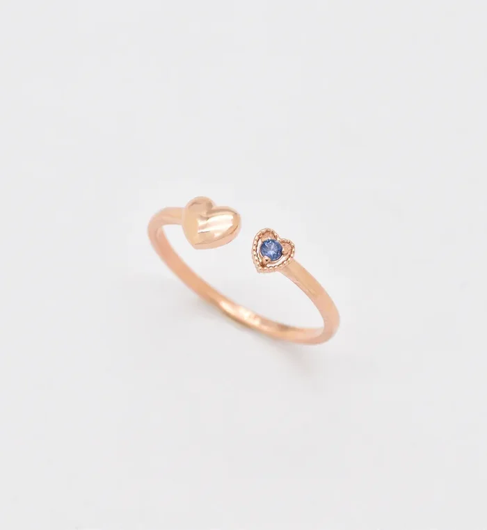 Certified Natural Sapphire Ring – Solid 14k Rose Gold Open Ring – Genuine Sapphire Heart Ring