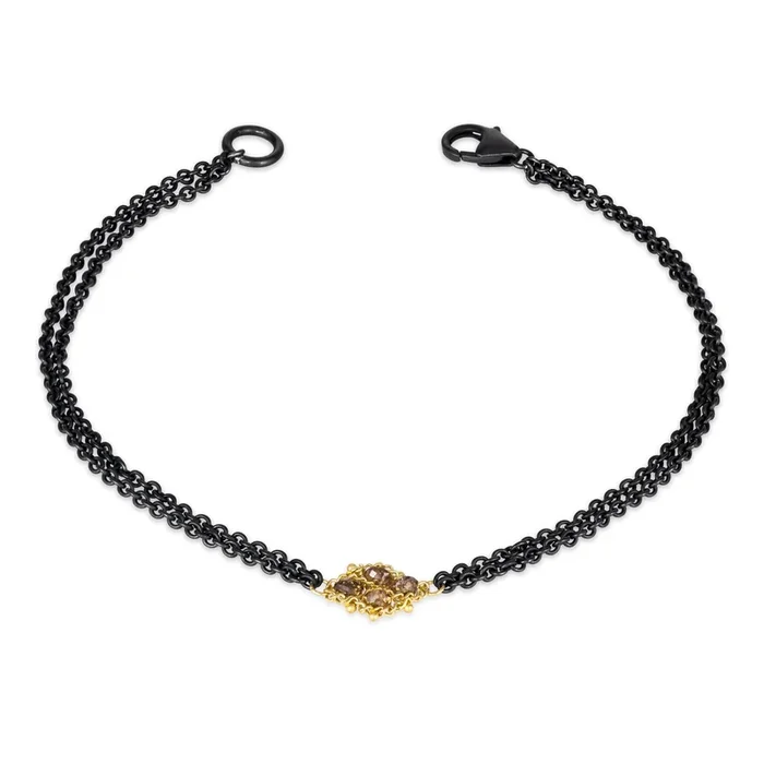 Champagne Diamond Bracelet in Oxidized Silver and 18k Gold