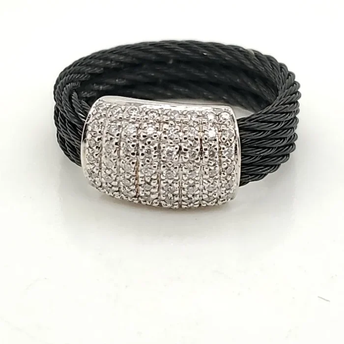 Charriol 18Kt White Gold And Black Steel Diamond Ring