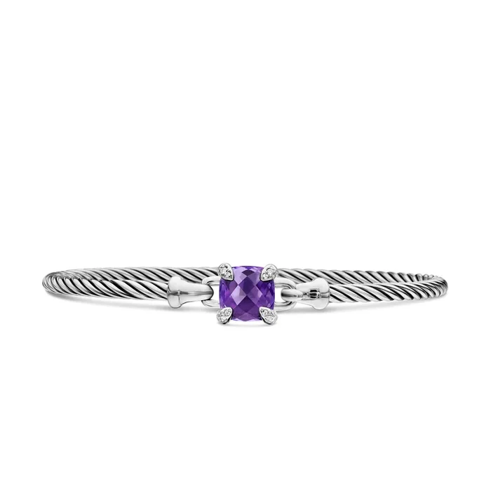 Chatelaine® Bracelet in Sterling Silver with Amethyst and Diamonds, 3mm