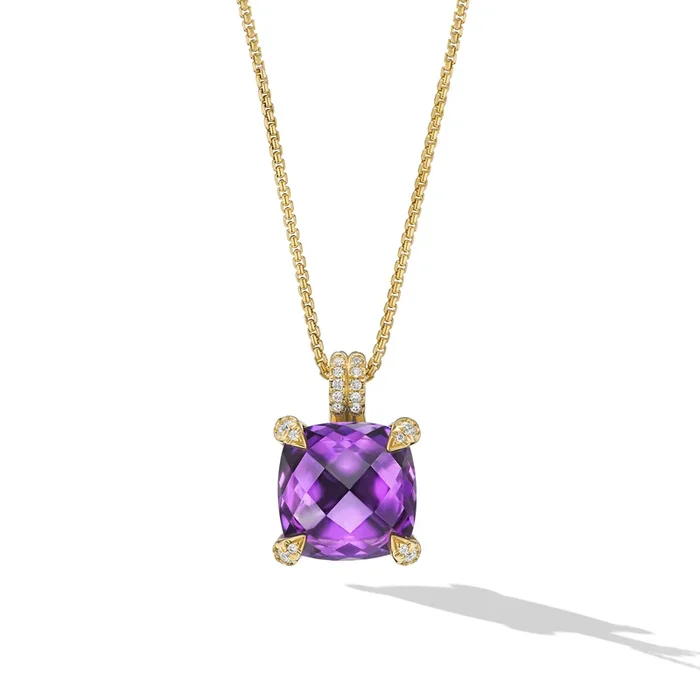 Chatelaine® Pendant Necklace in 18K Yellow Gold with Amethyst and Diamonds, 11mm