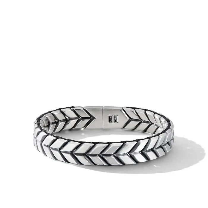 Chevron Woven Bracelet in Sterling Silver with Black Nylon