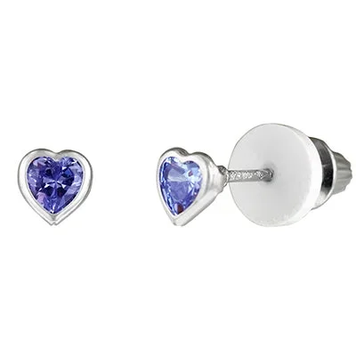 Children June Cubic Zirconia Birthstone Heart Stud Earrings in Sterling Silver