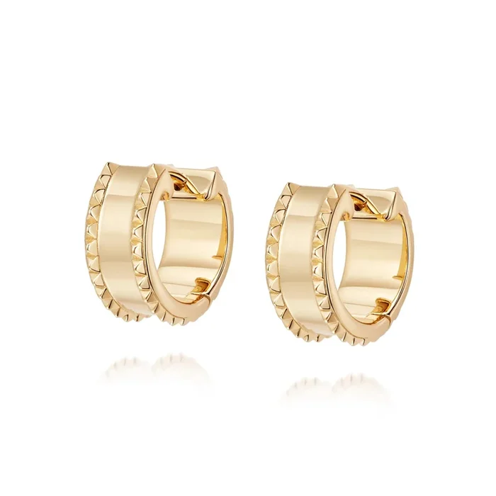 Chunky Studded Huggie Hoop Earrings 18ct Gold Plate