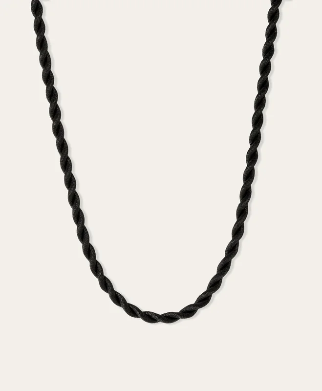 Chunky Twisted Black Satin Cord Necklace for Big Beads