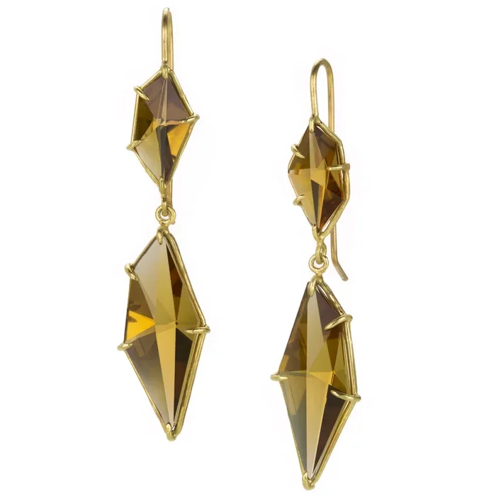 Cinnamon Citrine Double Drop Geometric Earrings