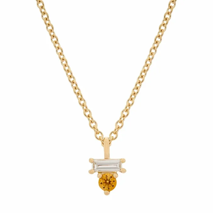 Citrine & Diamond Baguette Necklace