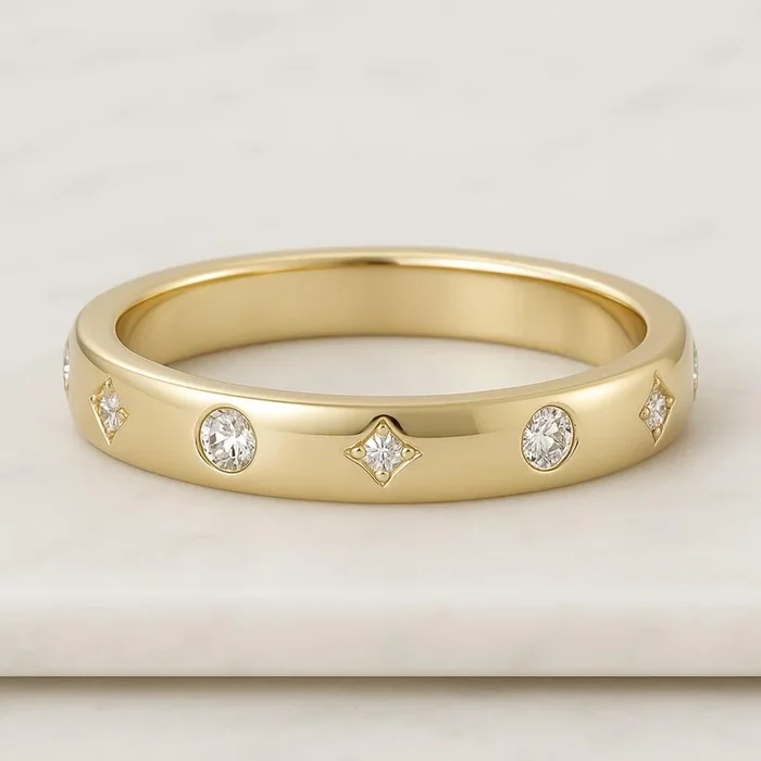 Classic Round Moissanite Diamond Flush Set Women’s Wedding Band