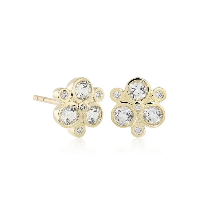 Cluster Earrings in White Topaz & Diamonds