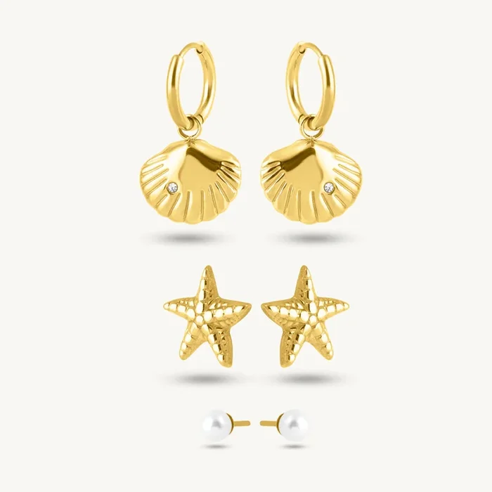 Coastal Glow Hoops, Starfish & Pearl Earring Set