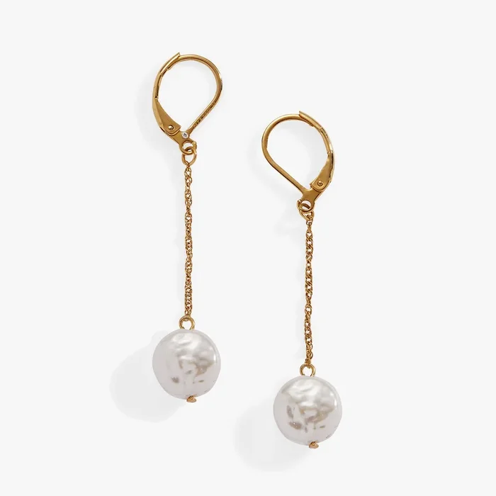 Coin Pearl Lever Back Earring