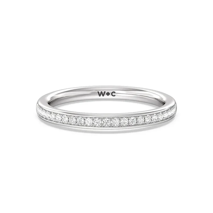 Collared Scalloped Hidden Halo Diamond Wedding Band