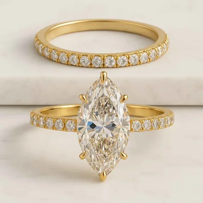 Colorless Marquise Cut Lab Created Diamond Wedding Set Ring