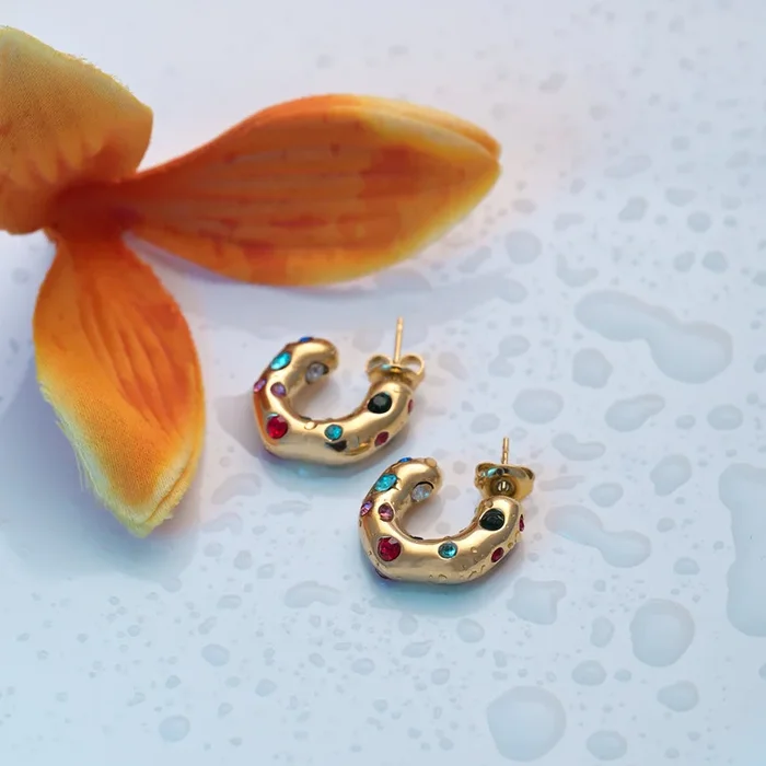 Colourful Stones Hoop Earrings