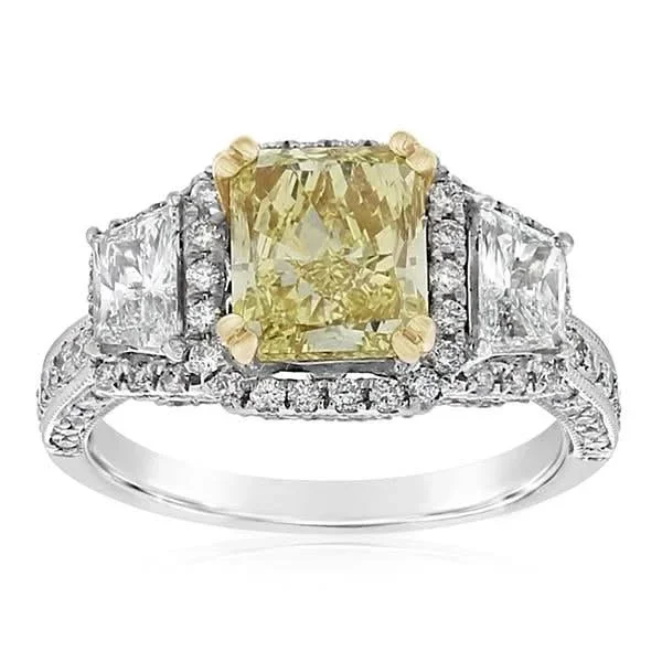 Complete Fancy Yellow Diamond Three Stone Engagement Ring