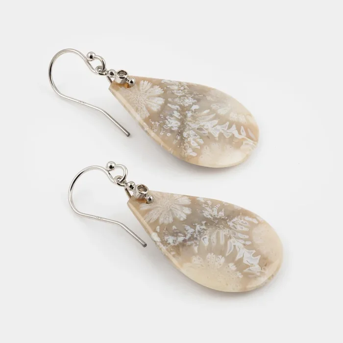 Coral Fossil Teardrop Earrings