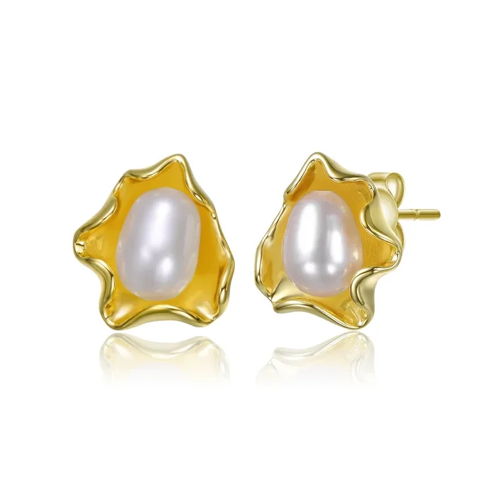 Coralie Boho Couture Seashell Pearl Stud Earrings