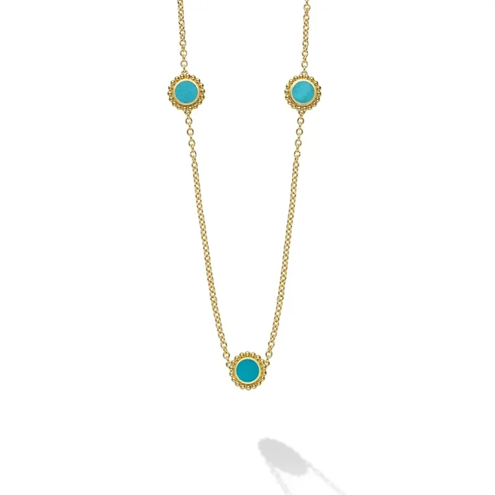 Covet 18K gold 3-station turquoise necklace