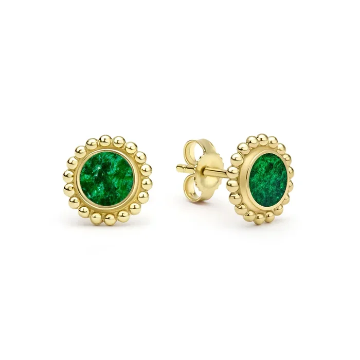 Covet 18K Gold Caviar Framed Jade Stud Earrings