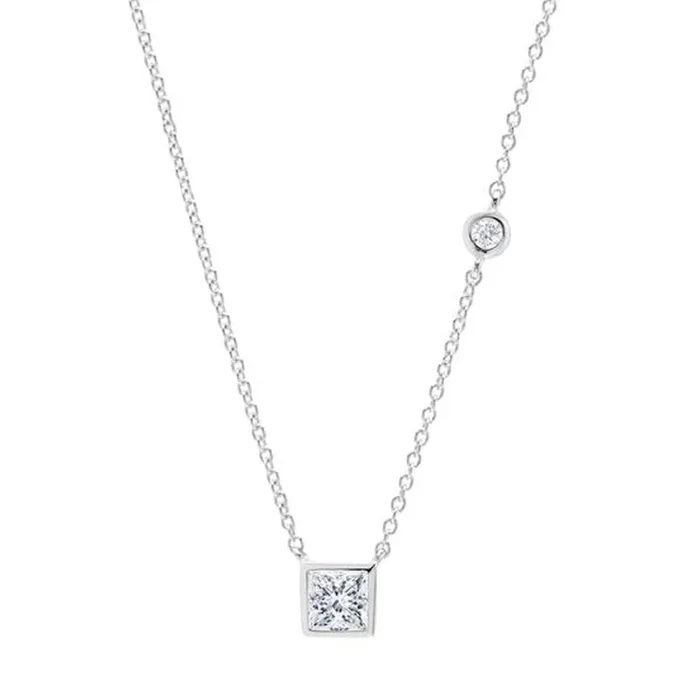 Crislu Cubic Zirconia Princess Cut Bezel Necklace in Sterling Silver with Platinum Finish