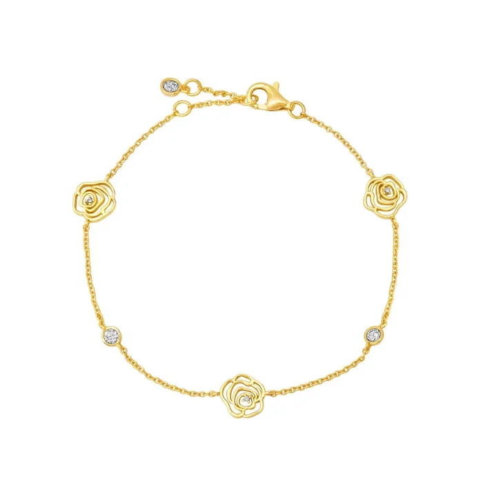 Crislu Cubic Zirconia Rosy Stationary Bracelet in Sterling Silver with 18kt Yellow Gold Finish