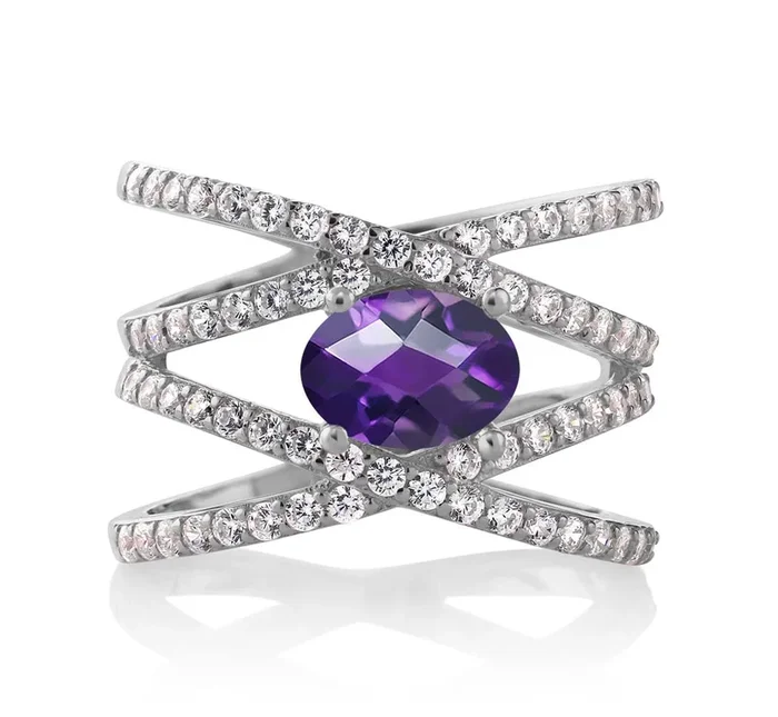 Criss Cross Engagement Ring For Women | 8X6MM Oval Gemstone Birthstone | 925 Sterling Silver | Fine Jewelry Gifts for Her Mom Women Wife | Available In Size 5, 6, 7, 8, 9