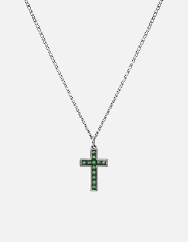 Cross Agate Necklace, Sterling Silver