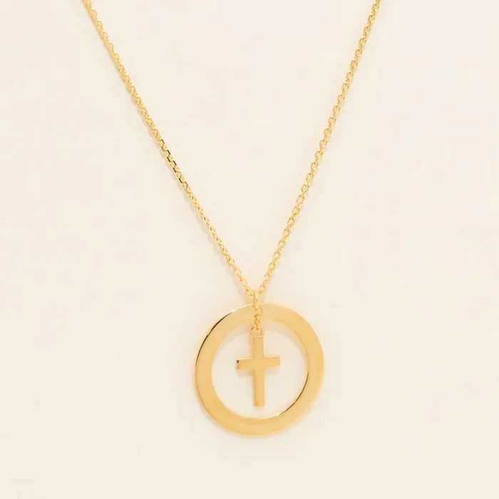 Cross and Circle Necklace in 14kt Yellow Gold