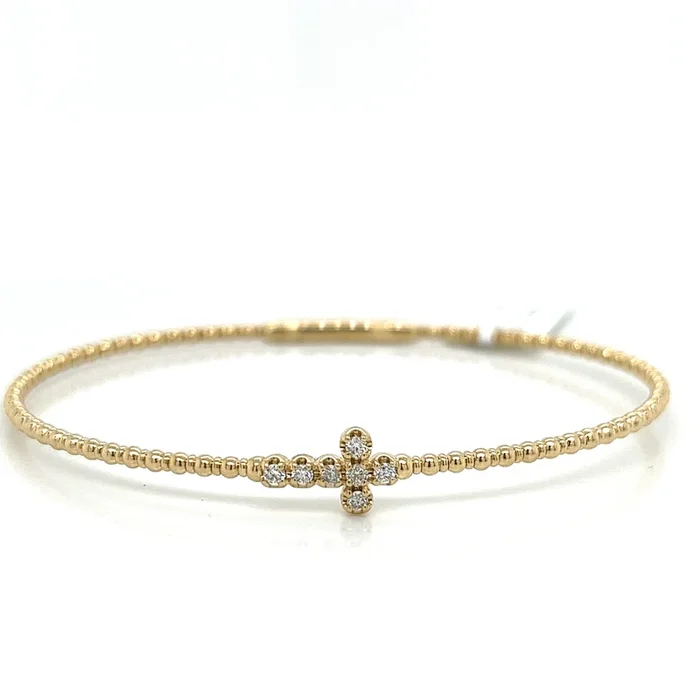 Cross Bangle Diamond Bracelet in 14K Yellow Gold (.16ctw)