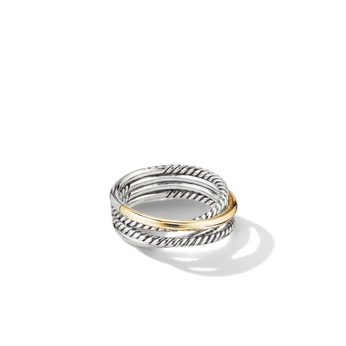 Crossover Band Ring in Sterling Silver with 18K Yellow Gold, 6.8mm