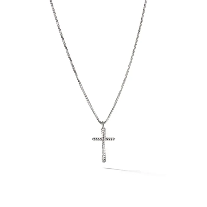 Crossover Cross Necklace in Sterling Silver with Diamonds, 35.6mm