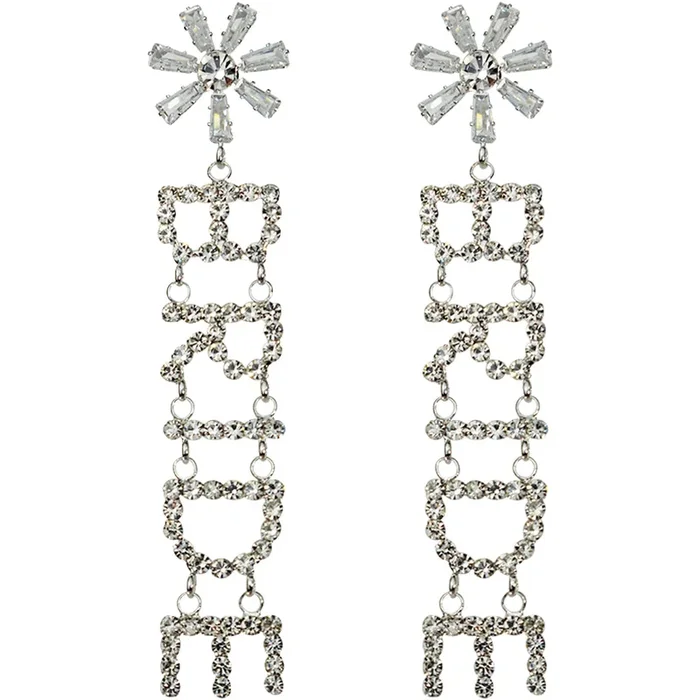 Crystal CZ Glam Bride Pierced Earrings (Sterling Silvertone)