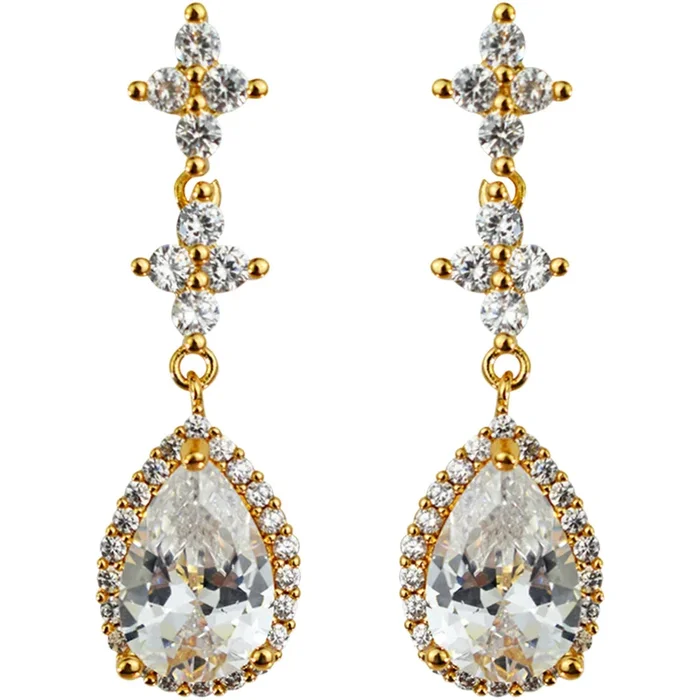 Crystal CZ Teardrop Pierced Earrings (Goldtone)