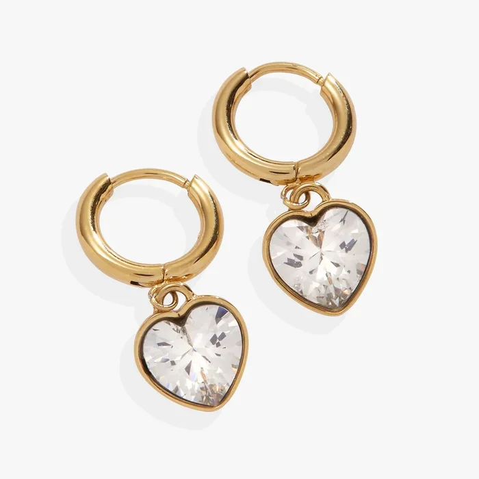 Crystal Heart Huggie Hoop Earrings