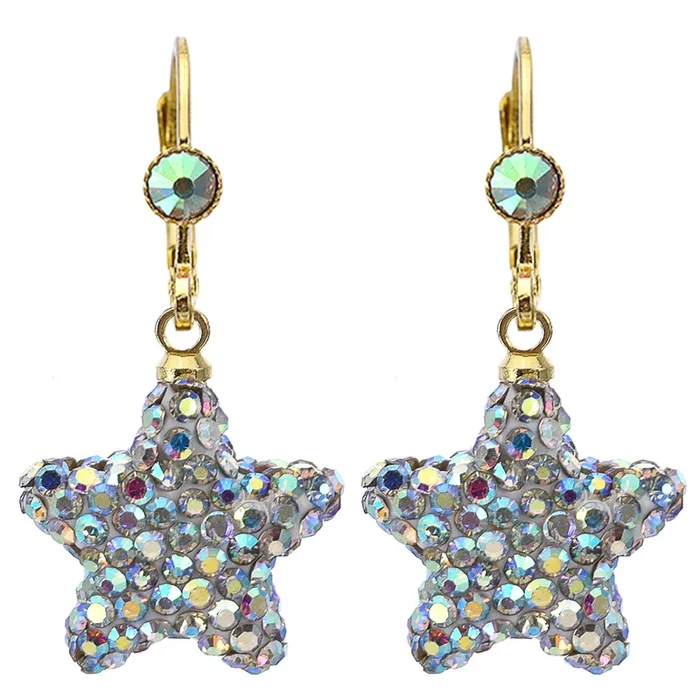 Crystallized Star Leverback Earrings (Goldtone)