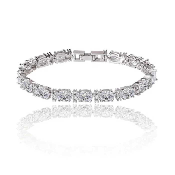 Cubic Zirconia Tennis Bracelet with Oval and Round Cut AAA+ Cubic Zirconia