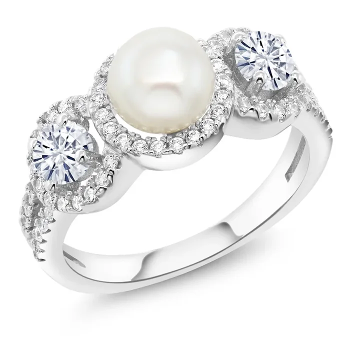 Cultured Freshwater Pearl and Gemstone Birthstone Ring for Women | 925 Sterling Silver | Round 4MM | Fine Jewelry Gifts for Her Mom Women Wife