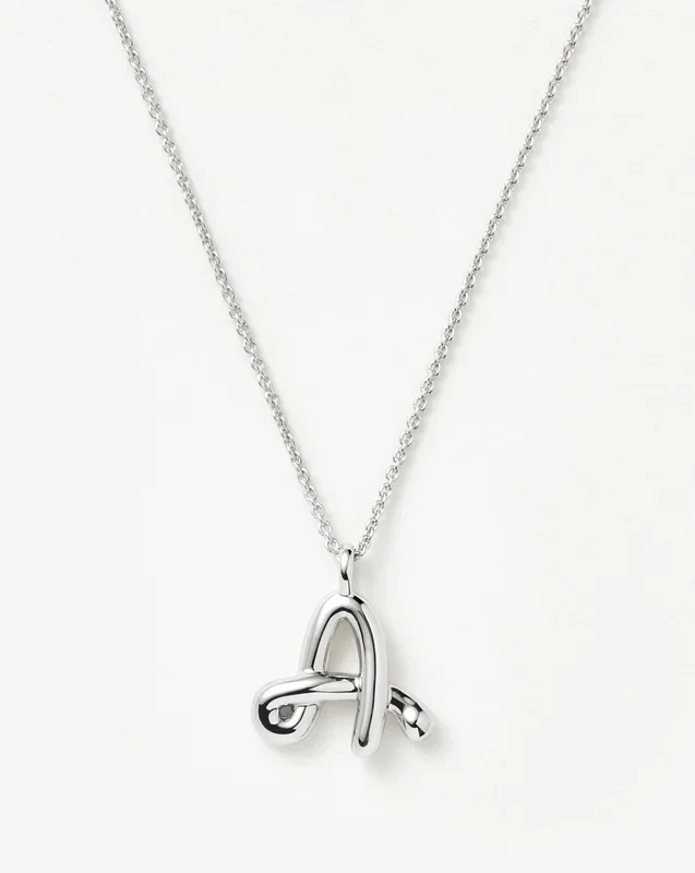 Curly Molten Initial Pendant Necklace – A | Sterling Silver