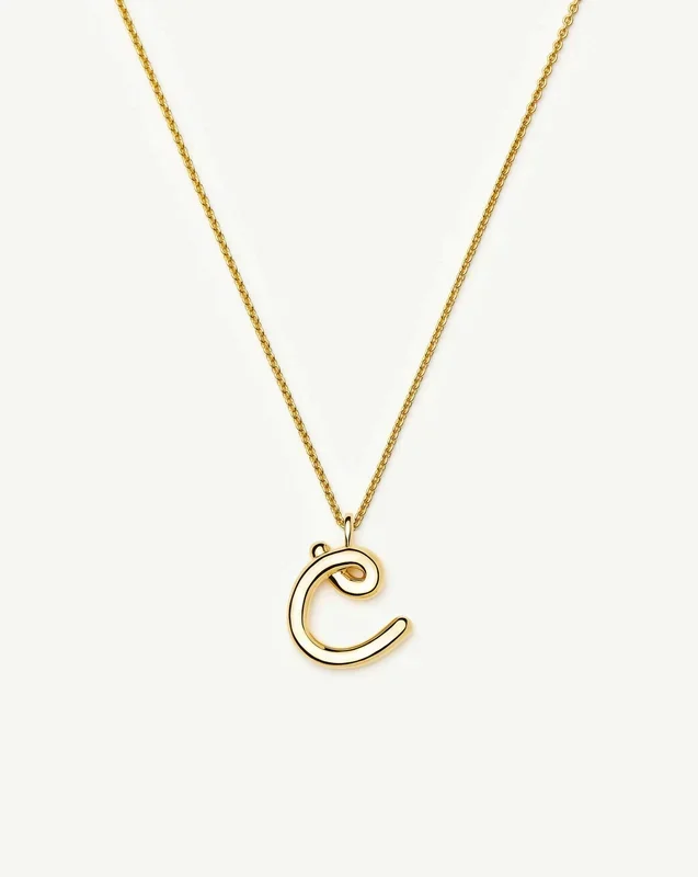 Curly Molten Initial Pendant Necklace – C | 18ct Gold Vermeil