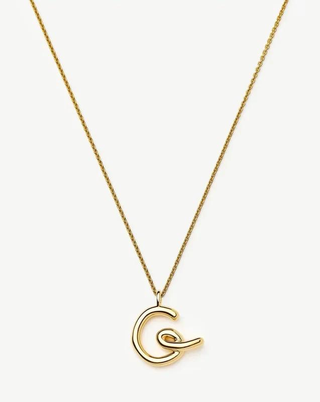 Curly Molten Initial Pendant Necklace – G | 18ct Gold Vermeil