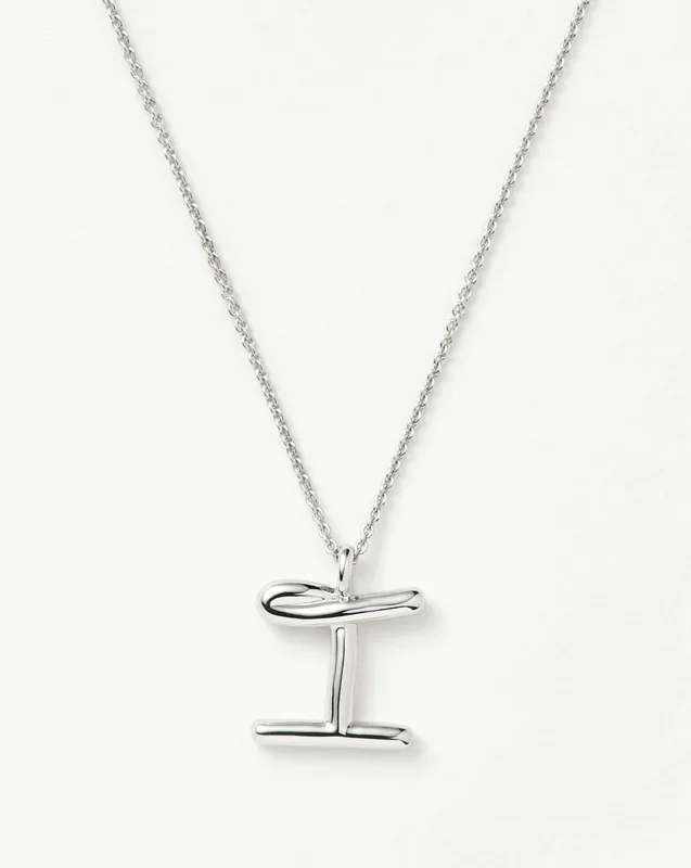 Curly Molten Initial Pendant Necklace – I | Sterling Silver