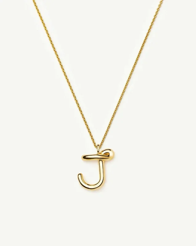 Curly Molten Initial Pendant Necklace – J | 18ct Gold Vermeil