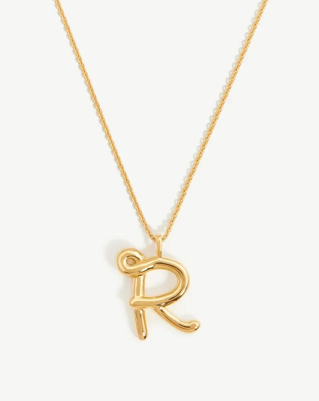 Curly Molten Initial Pendant Necklace – R | 18k Gold Vermeil